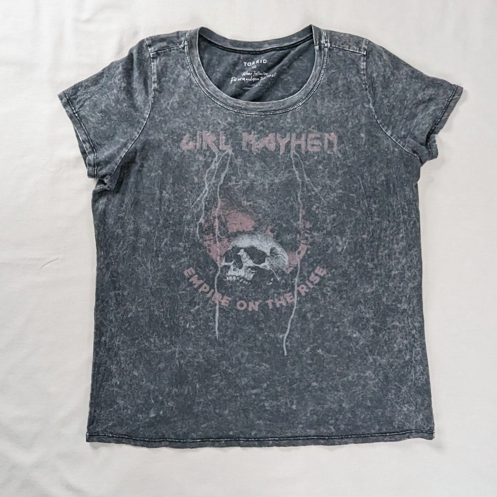 torrid Gray Washed Graphic Tee with Pink Skull Print